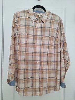 St. John's Bay Beige Plaid Button-Down Shirt